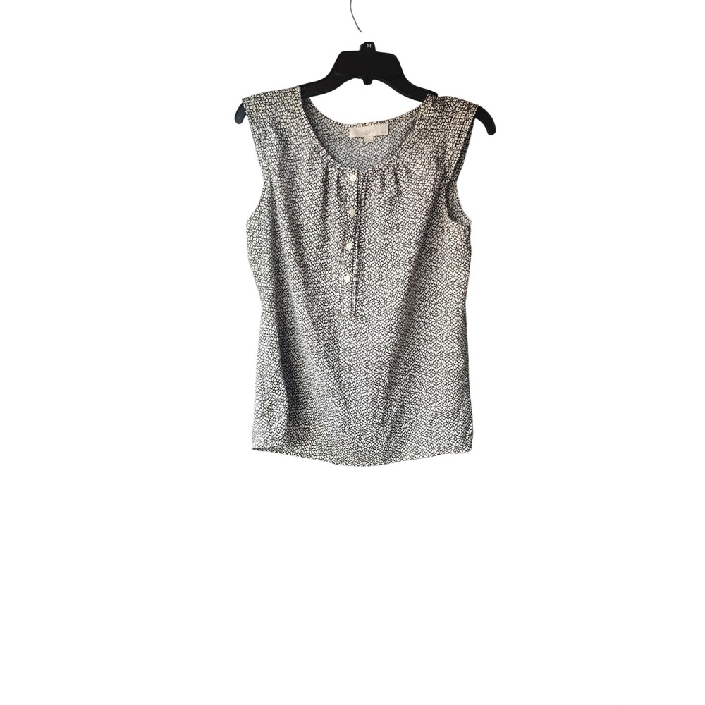 Ann Taylor Loft Petites Navy White Geometric Floral Sleeveless Blouse MP